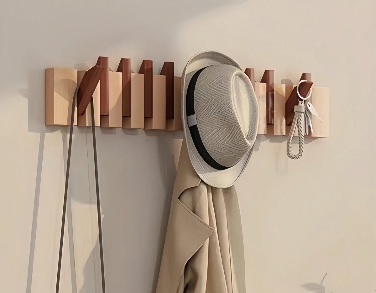 Wall Coat Rack | Foldable Hooks & Shelf | Rustic Wood