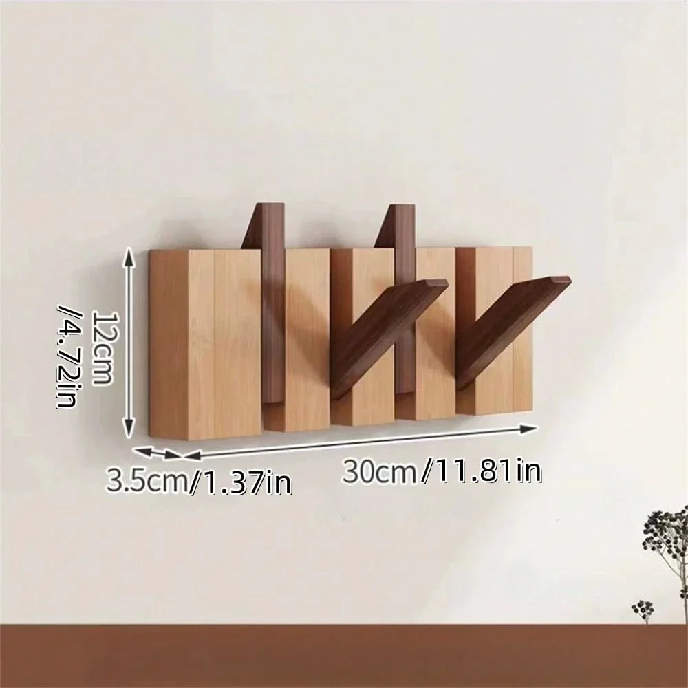 Wall Coat Rack | Foldable Hooks & Shelf | Rustic Wood