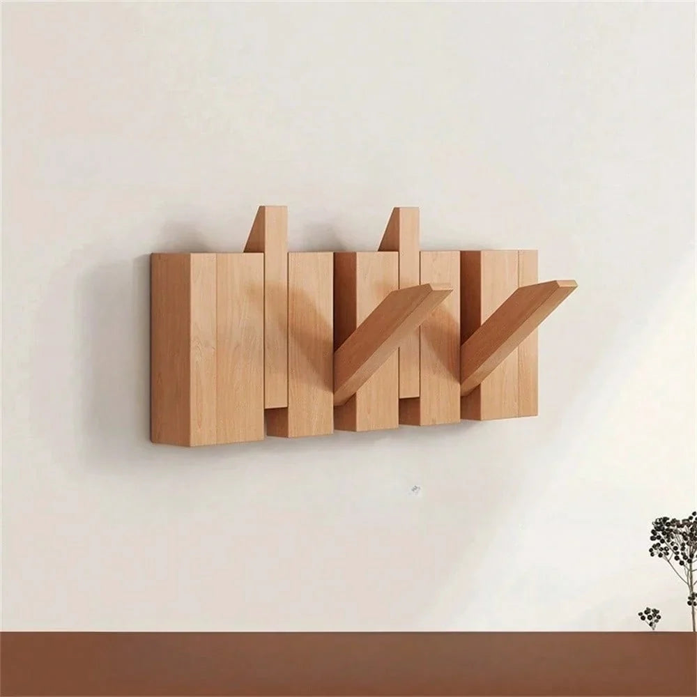 Wall Coat Rack | Foldable Hooks & Shelf | Rustic Wood