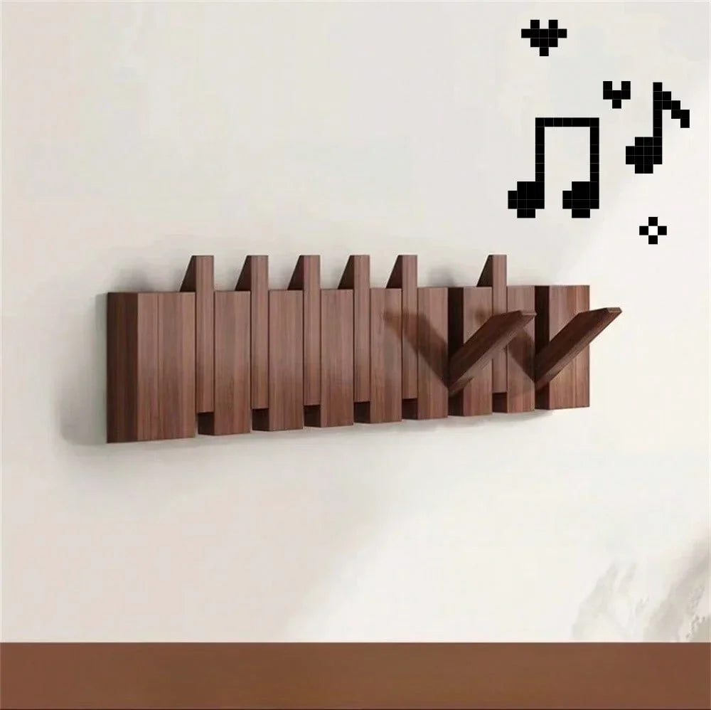 Wall Coat Rack | Foldable Hooks & Shelf | Rustic Wood
