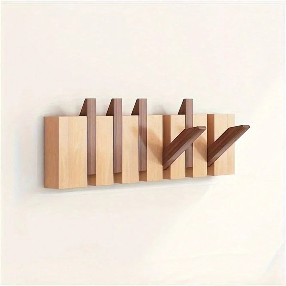Wall Coat Rack | Foldable Hooks & Shelf | Rustic Wood