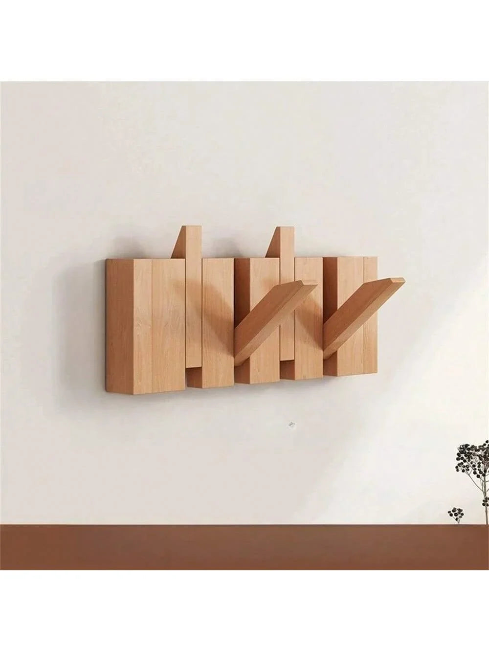 Wall Coat Rack | Foldable Hooks & Shelf | Rustic Wood