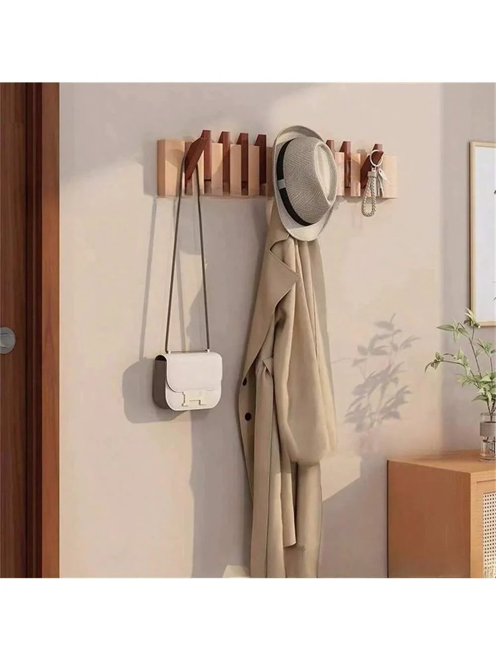 Wall Coat Rack | Foldable Hooks & Shelf | Rustic Wood