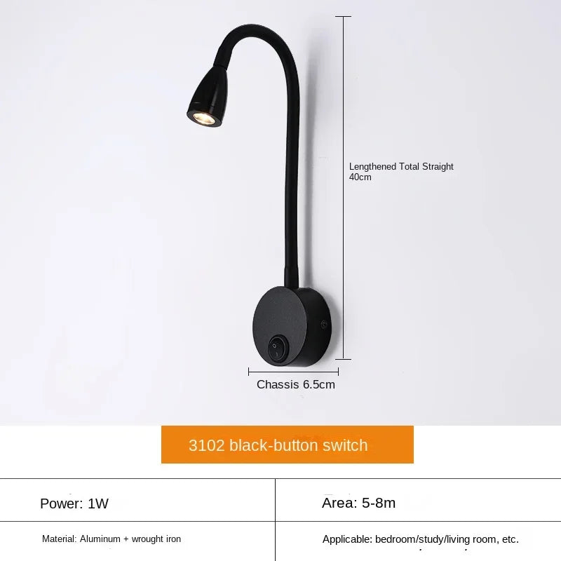 Wall Lamp | Adjustable Gooseneck & Integrated LED | Hardwired With Built-In Switch