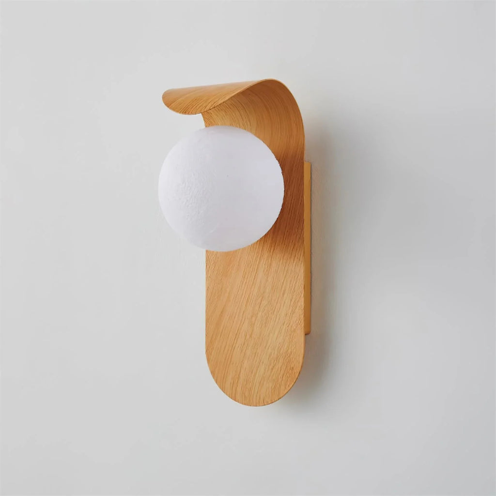 Wall Lamp | Curved Wood-Effect Walnut Finish & Glass Shade