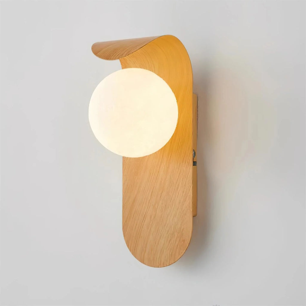 Wall Lamp | Curved Wood-Effect Walnut Finish & Glass Shade