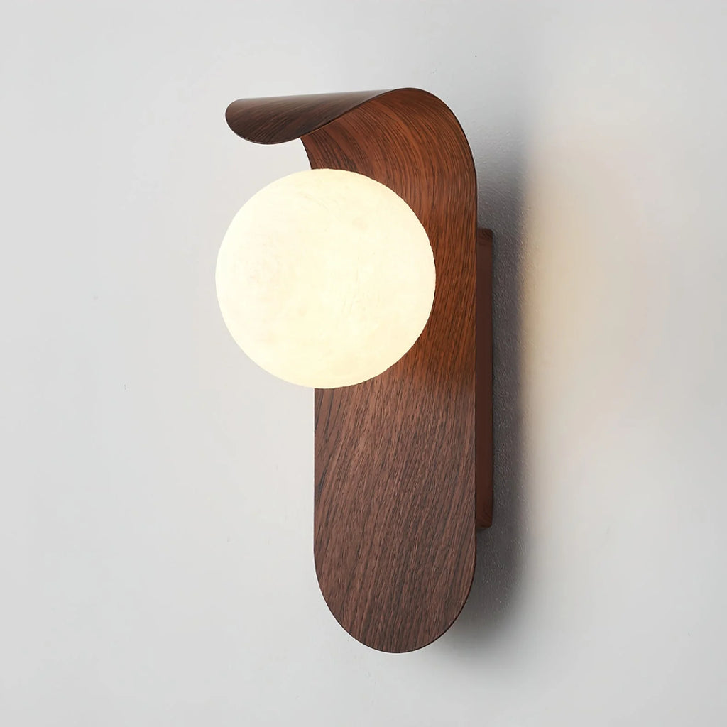 Wall Lamp | Curved Wood-Effect Walnut Finish & Glass Shade