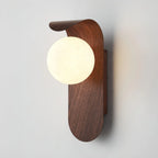 Wall Lamp | Curved Wood-Effect Walnut Finish & Glass Shade