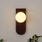 Wall Lamp | Curved Wood-Effect Walnut Finish & Glass Shade