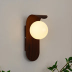 Wall Lamp | Curved Wood-Effect Walnut Finish & Glass Shade