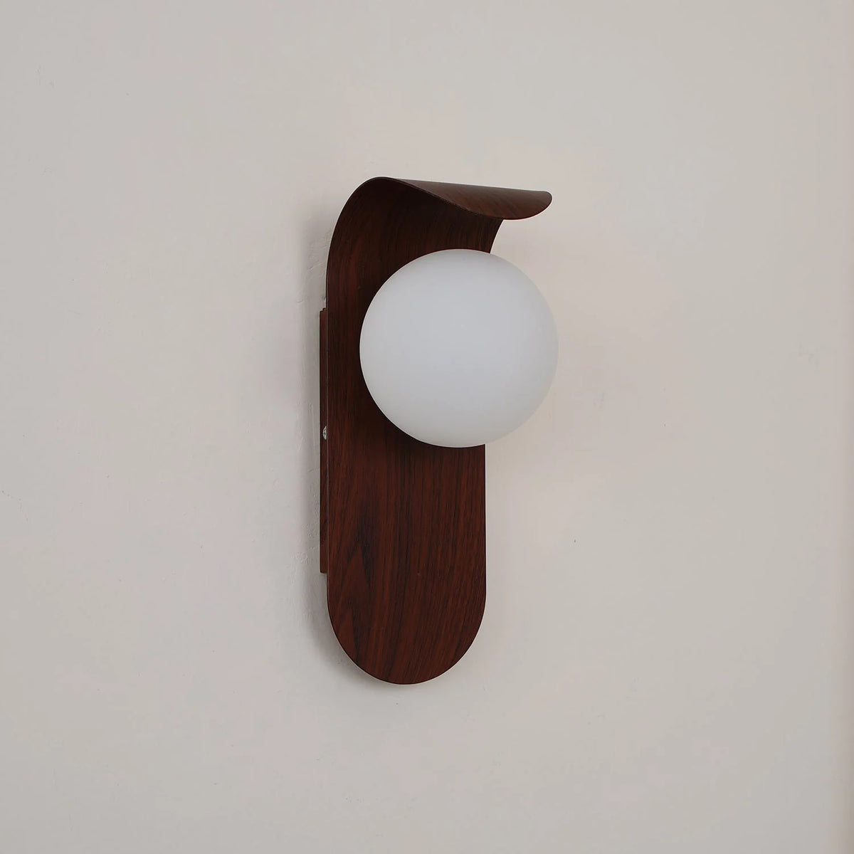 Wall Lamp | Curved Wood-Effect Walnut Finish & Glass Shade