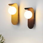 Wall Lamp | Curved Wood-Effect Walnut Finish & Glass Shade