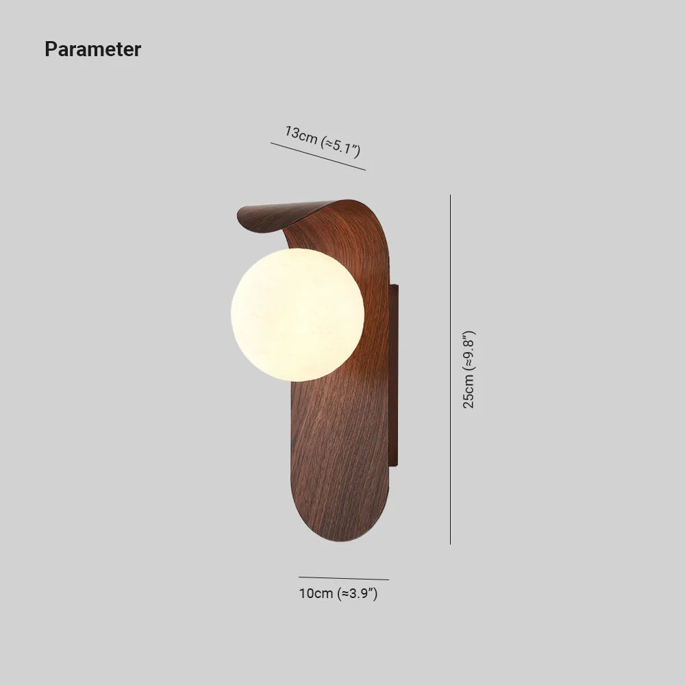 Wall Lamp | Curved Wood-Effect Walnut Finish & Glass Shade