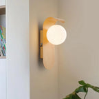 Wall Lamp | Curved Wood-Effect Walnut Finish & Glass Shade