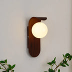 Wall Lamp | Curved Wood-Effect Walnut Finish & Glass Shade