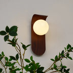 Wall Lamp | Curved Wood-Effect Walnut Finish & Glass Shade