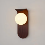 Wall Lamp | Curved Wood-Effect Walnut Finish & Glass Shade