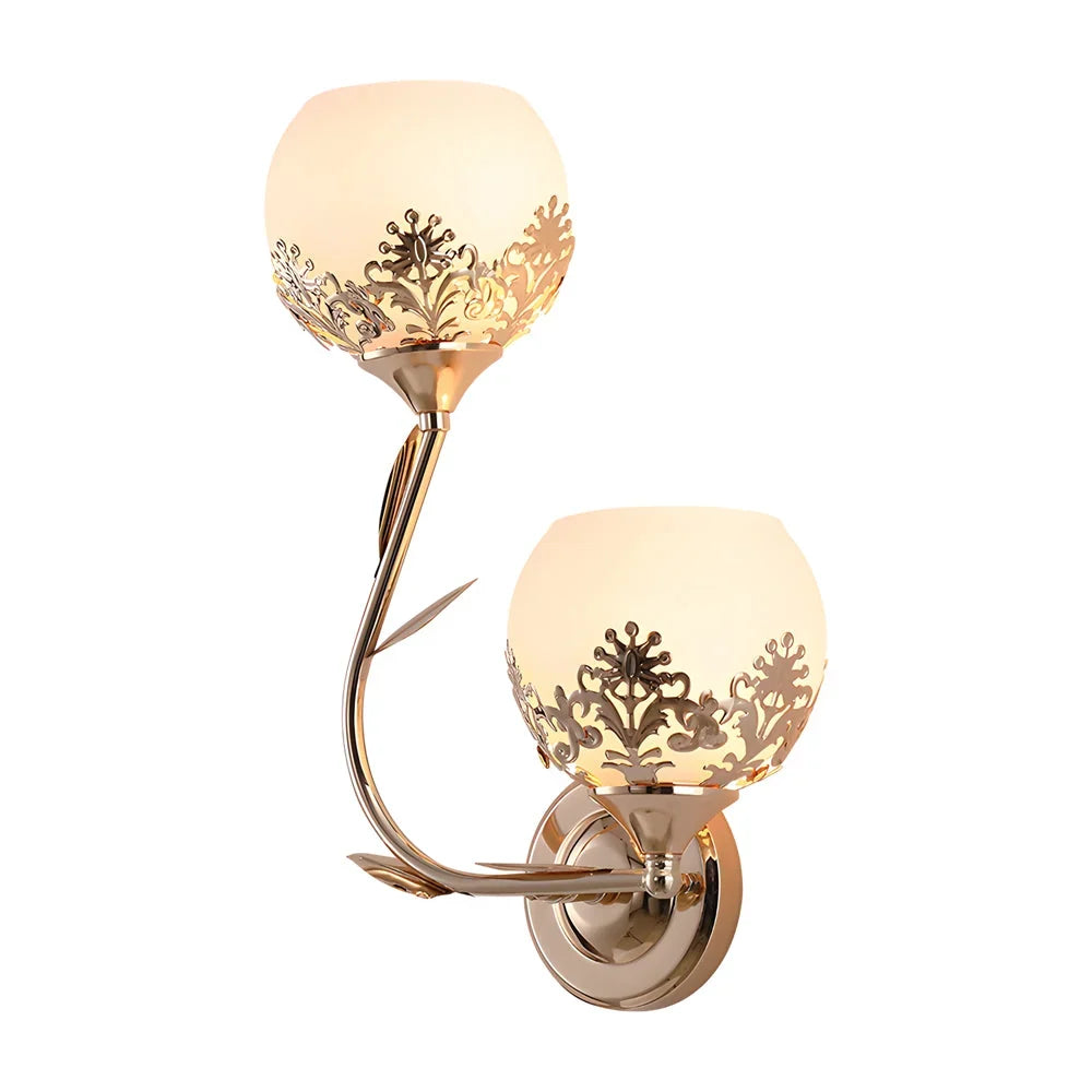 Wall Lamp | Floral Embossed Glass Shade & Warm Diffused Light | Hardwired 110 V