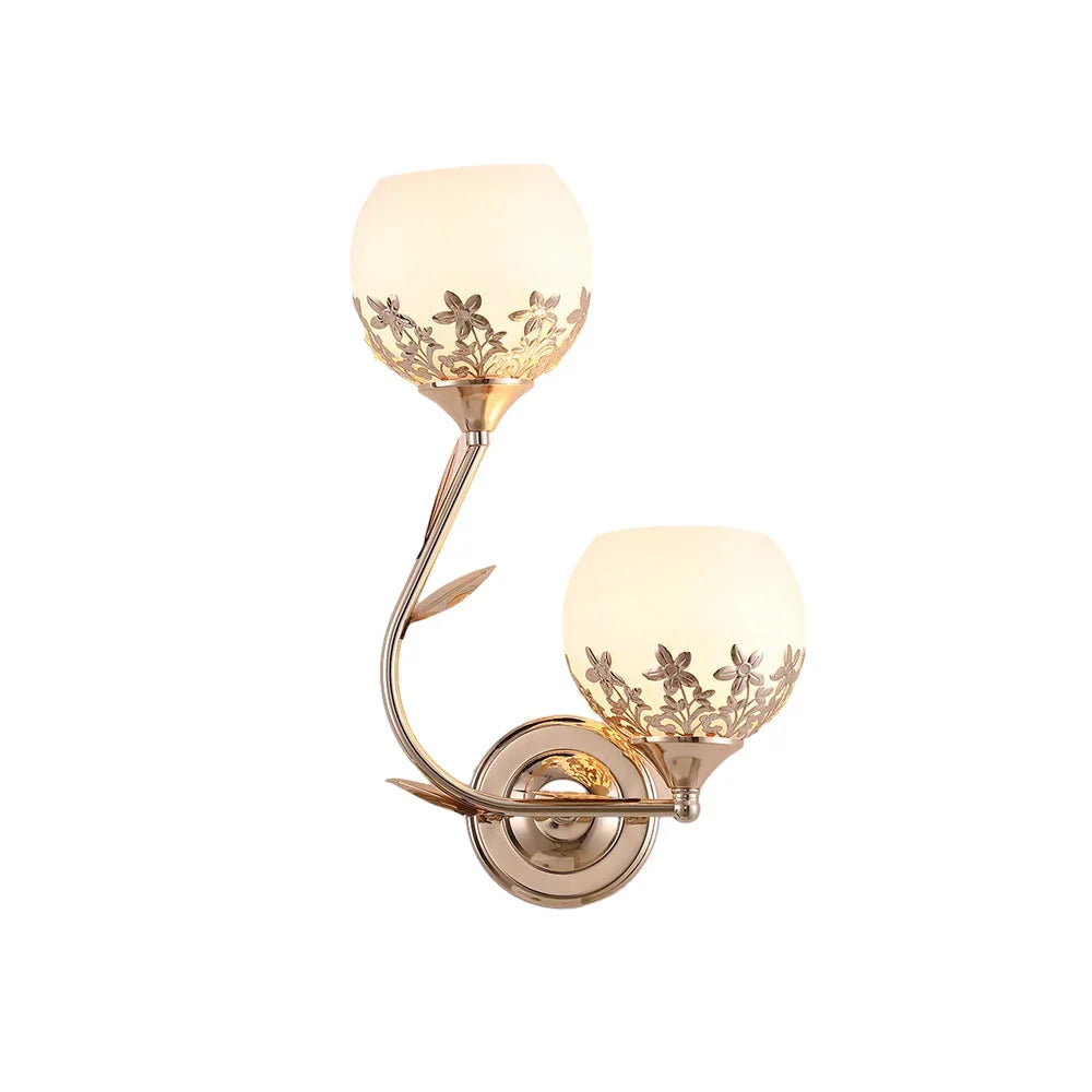 Wall Lamp | Floral Embossed Glass Shade & Warm Diffused Light | Hardwired 110 V