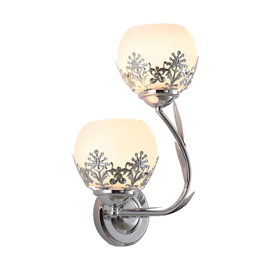 Wall Lamp | Floral Embossed Glass Shade & Warm Diffused Light | Hardwired 110 V