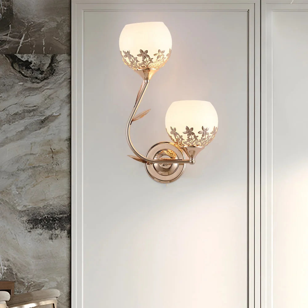 Wall Lamp | Floral Embossed Glass Shade & Warm Diffused Light | Hardwired 110 V