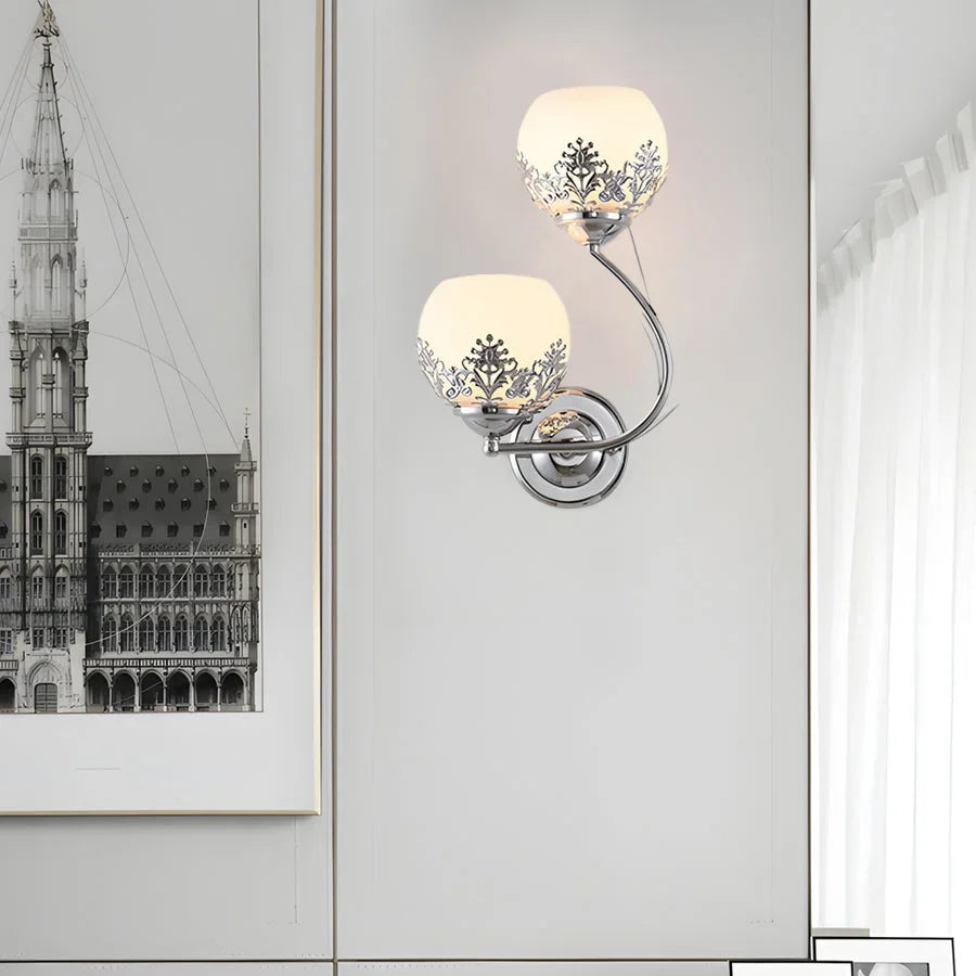 Wall Lamp | Floral Embossed Glass Shade & Warm Diffused Light | Hardwired 110 V