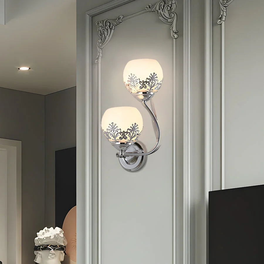 Wall Lamp | Floral Embossed Glass Shade & Warm Diffused Light | Hardwired 110 V