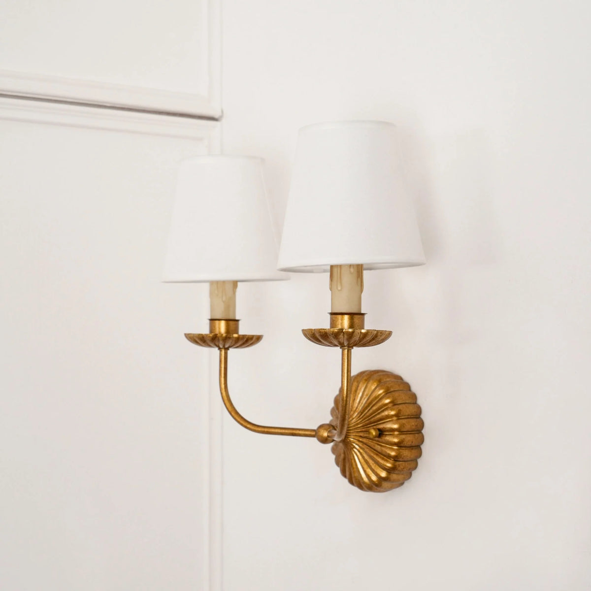 Wall Lamp | Hand-Gilded Antique Gold & Sculpted Rosette Backplate | Single & Double-Arm