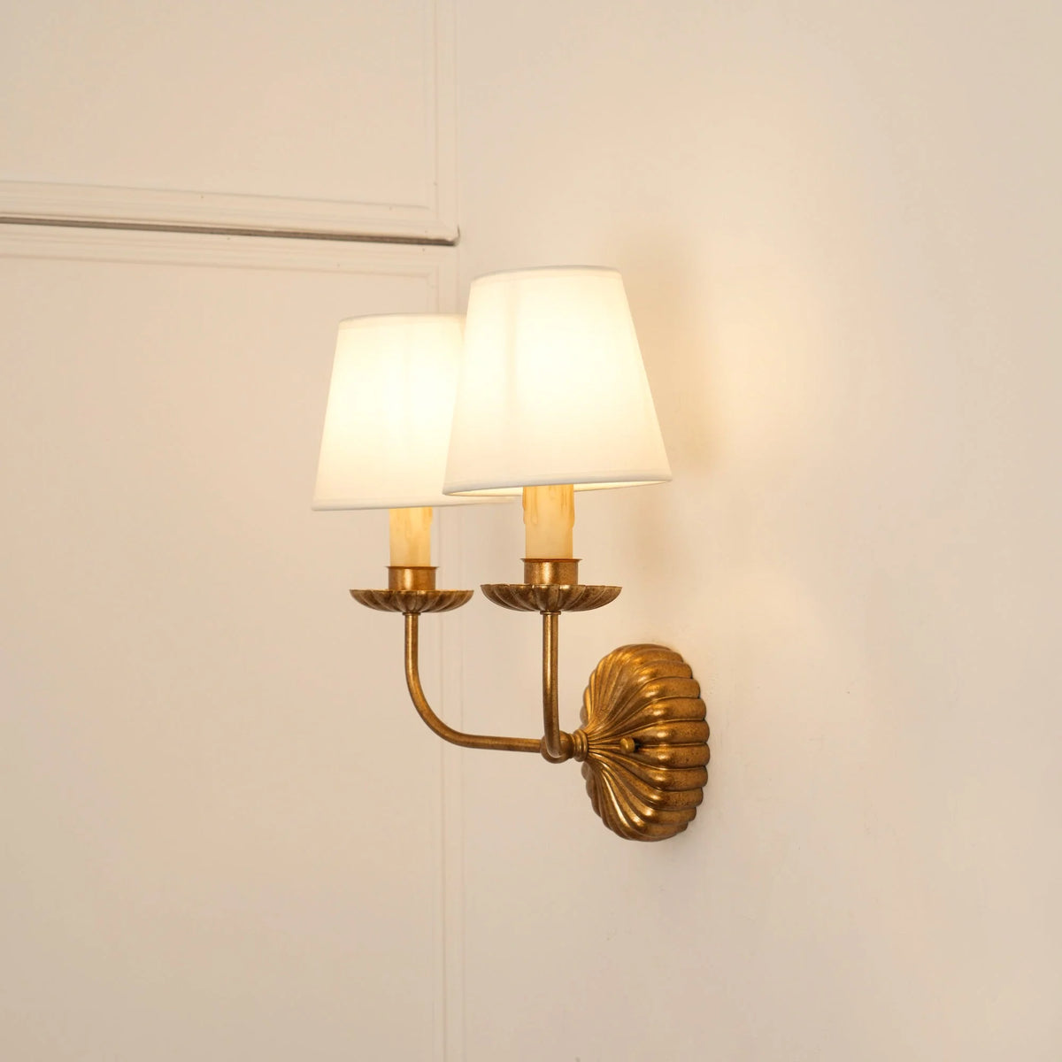 Wall Lamp | Hand-Gilded Antique Gold & Sculpted Rosette Backplate | Single & Double-Arm