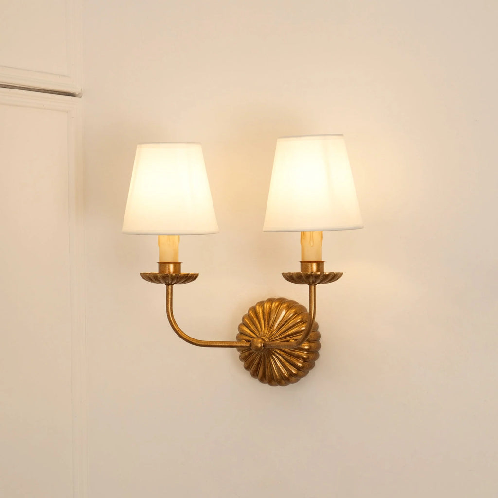 Wall Lamp | Hand-Gilded Antique Gold & Sculpted Rosette Backplate | Single & Double-Arm