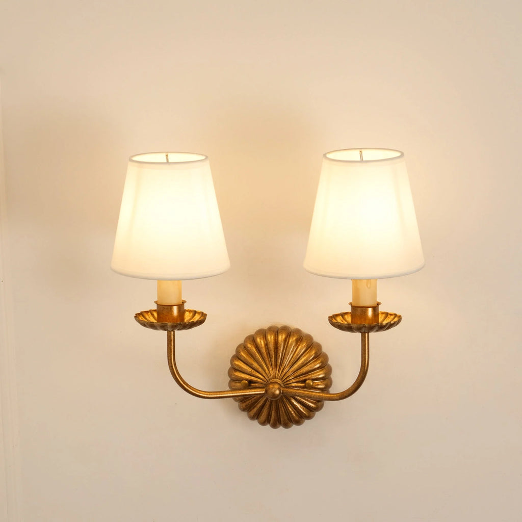 Wall Lamp | Hand-Gilded Antique Gold & Sculpted Rosette Backplate | Single & Double-Arm