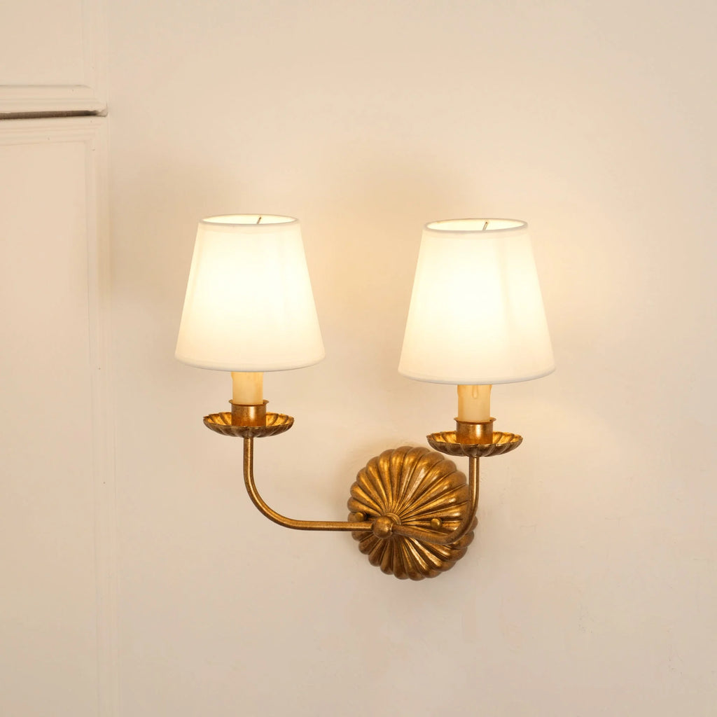 Wall Lamp | Hand-Gilded Antique Gold & Sculpted Rosette Backplate | Single & Double-Arm