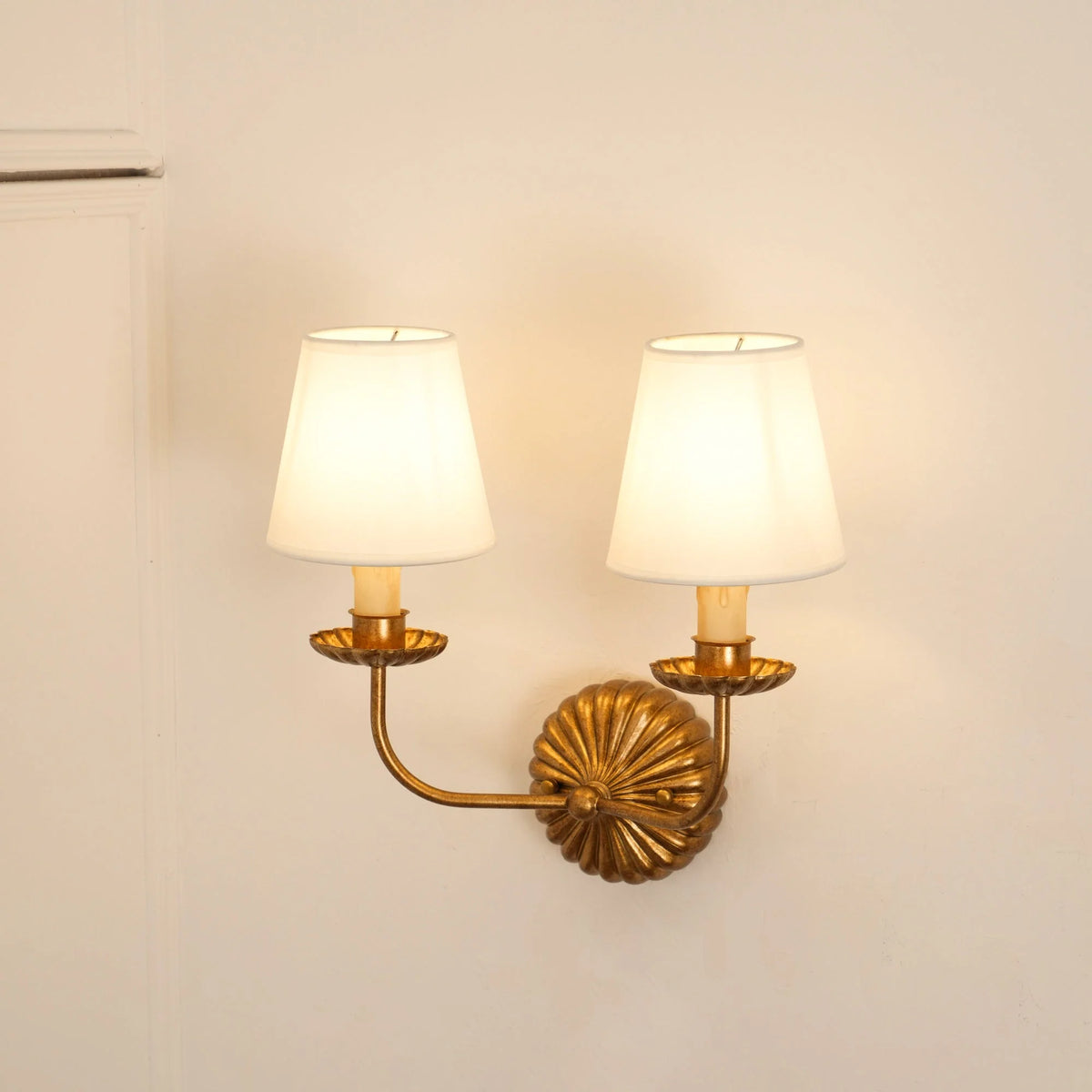 Wall Lamp | Hand-Gilded Antique Gold & Sculpted Rosette Backplate | Single & Double-Arm