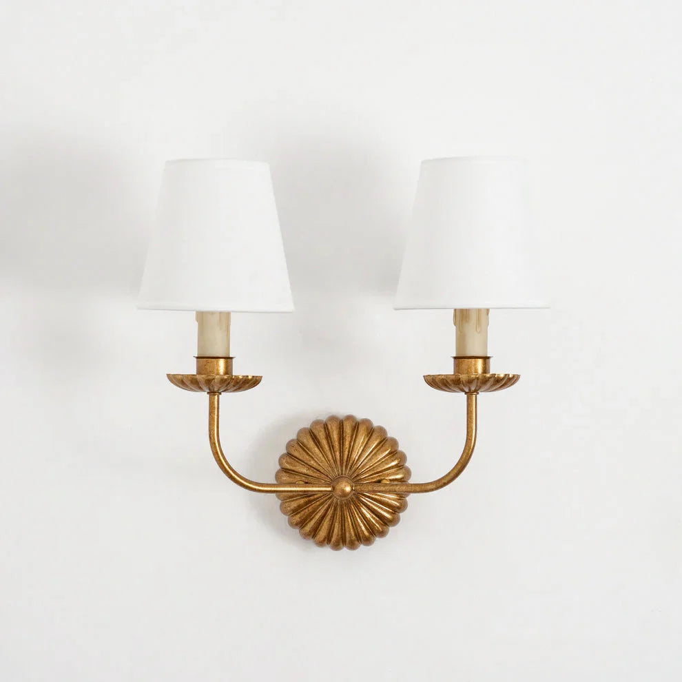 Wall Lamp | Hand-Gilded Antique Gold & Sculpted Rosette Backplate | Single & Double-Arm