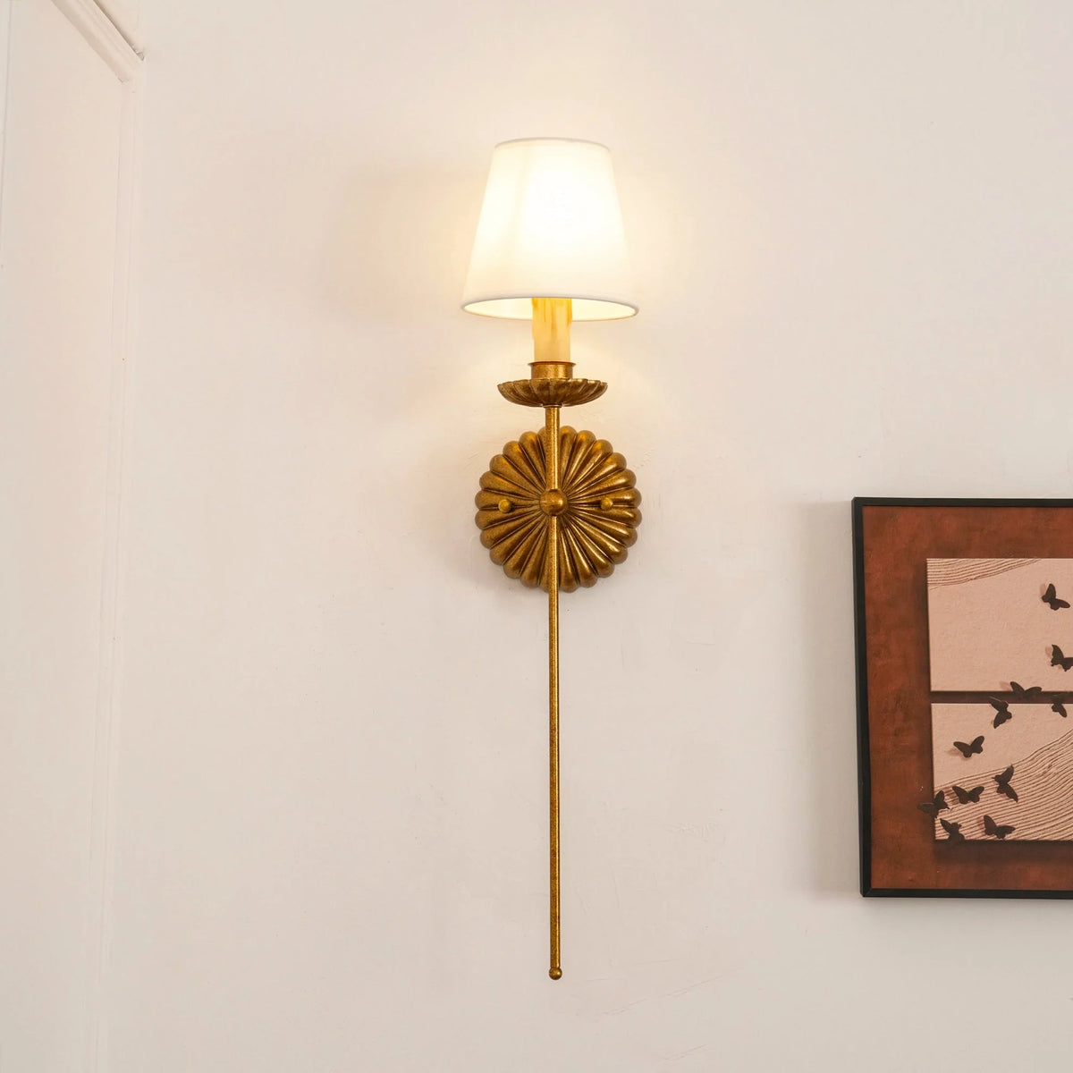 Wall Lamp | Hand-Gilded Antique Gold & Sculpted Rosette Backplate | Single & Double-Arm