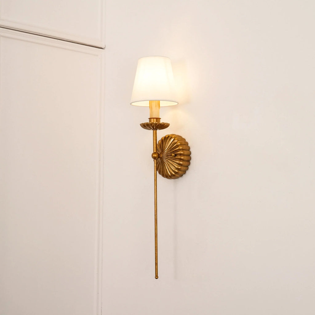 Wall Lamp | Hand-Gilded Antique Gold & Sculpted Rosette Backplate | Single & Double-Arm