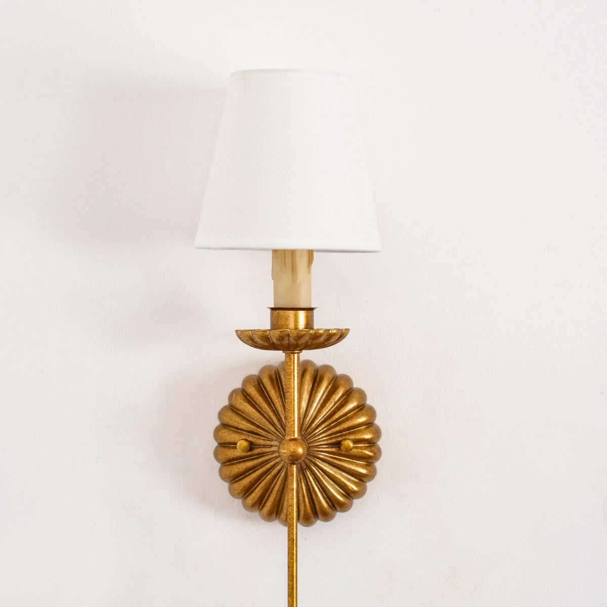 Wall Lamp | Hand-Gilded Antique Gold & Sculpted Rosette Backplate | Single & Double-Arm