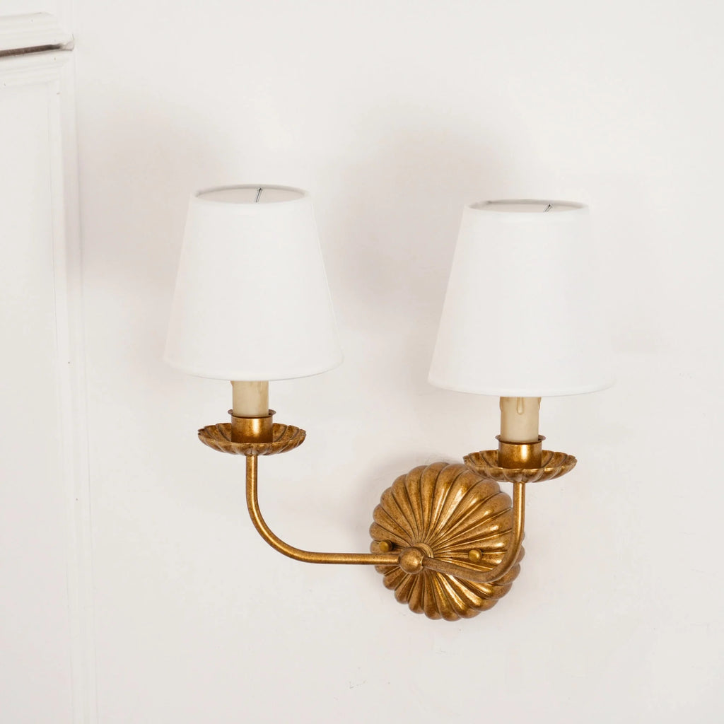 Wall Lamp | Hand-Gilded Antique Gold & Sculpted Rosette Backplate | Single & Double-Arm