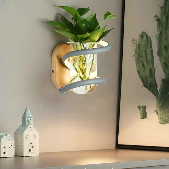 Wall Lamp | Solid Wood, Integrated Vase & Warm LED