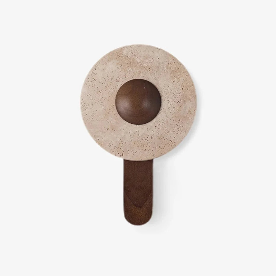 Wall Lamp | Travertine Shade & Solid Wood Base | Hardwired