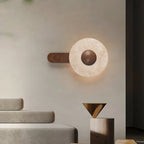 Wall Lamp | Travertine Shade & Solid Wood Base | Hardwired