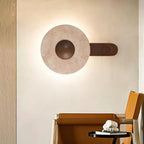 Wall Lamp | Travertine Shade & Solid Wood Base | Hardwired