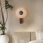 Wall Lamp | Travertine Shade & Solid Wood Base | Hardwired