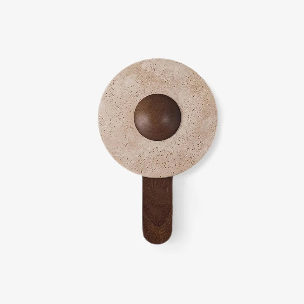 Wall Lamp | Travertine Shade & Solid Wood Base | Hardwired
