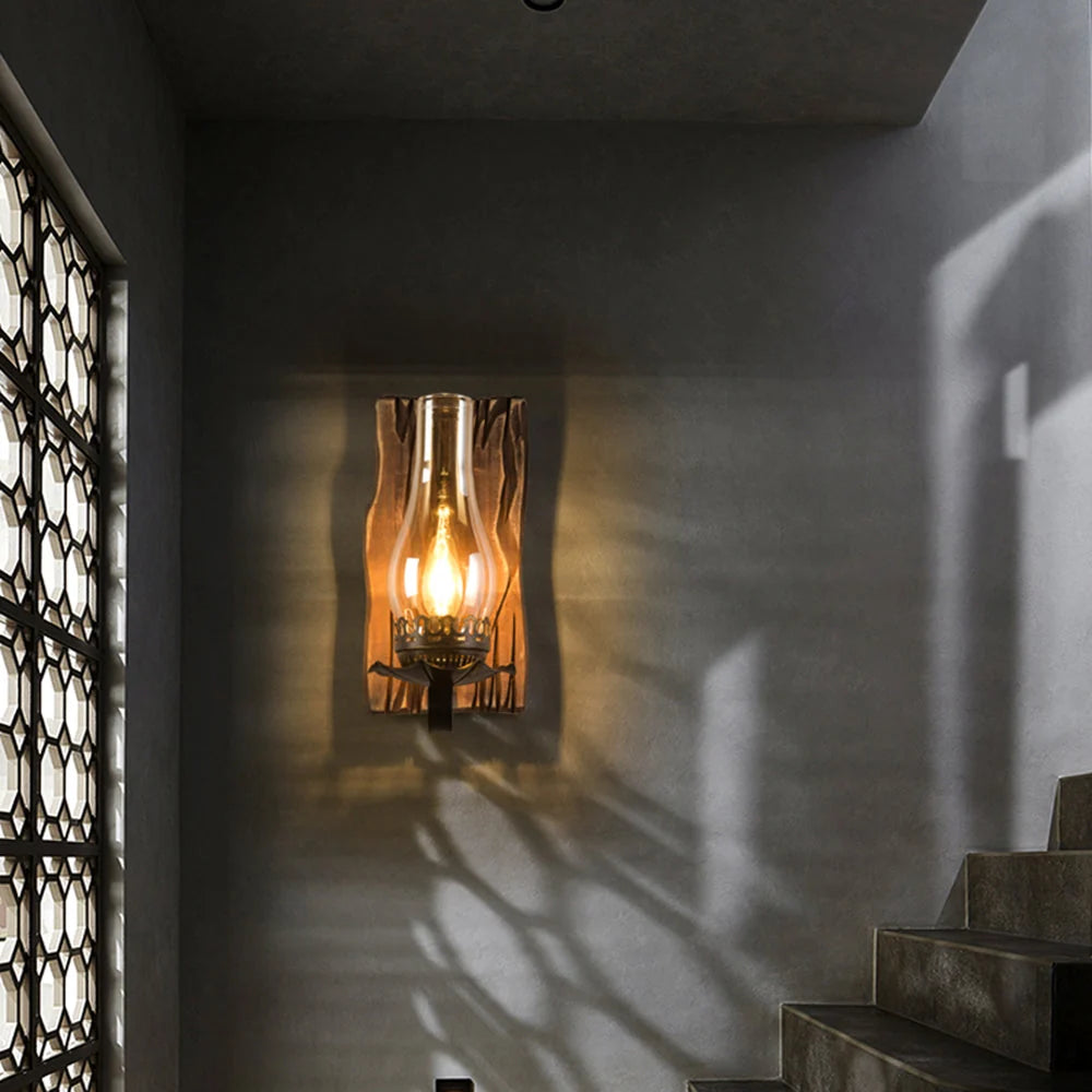 Wall Lamp | Vintage Candle Pine Wood & Metal