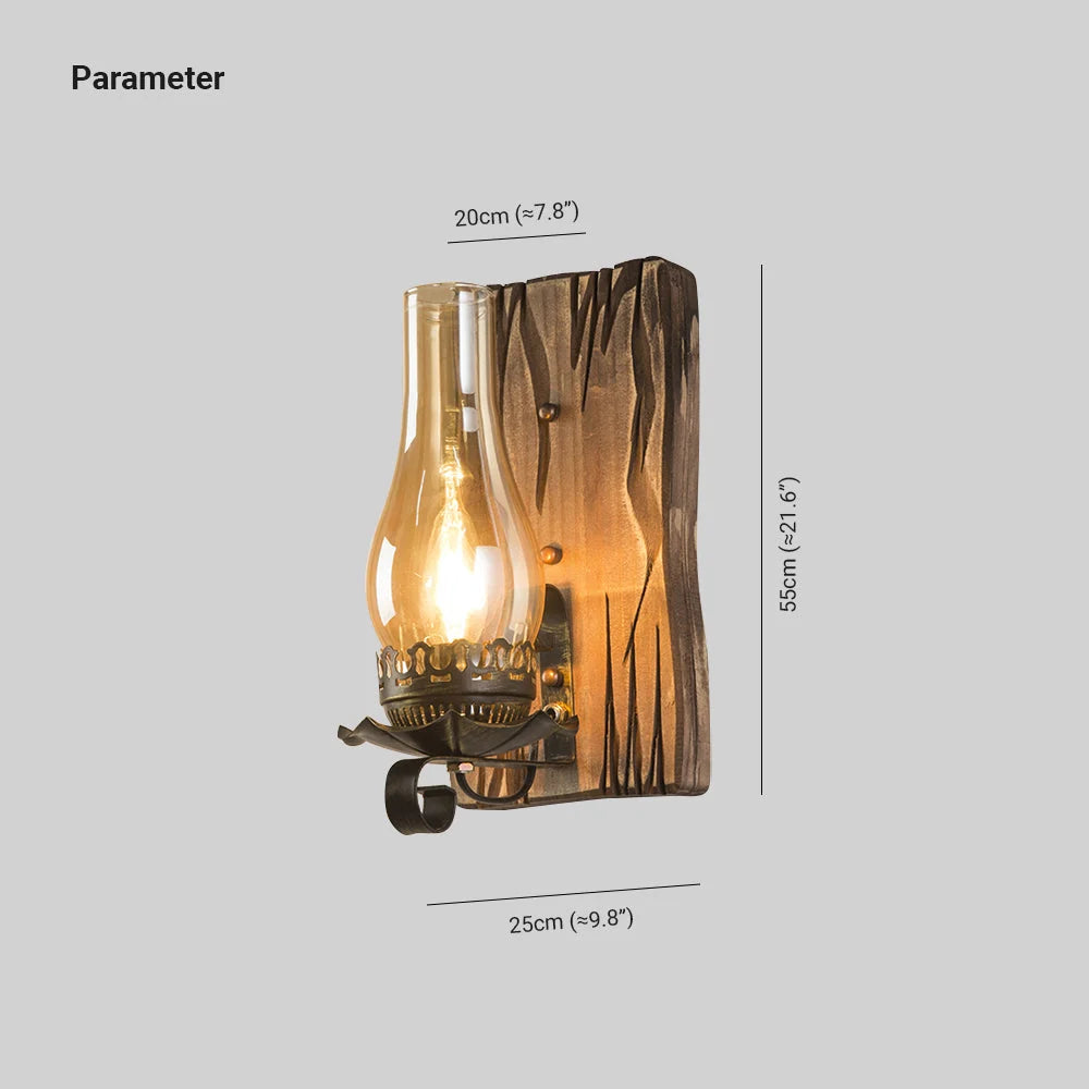 Wall Lamp | Vintage Candle Pine Wood & Metal