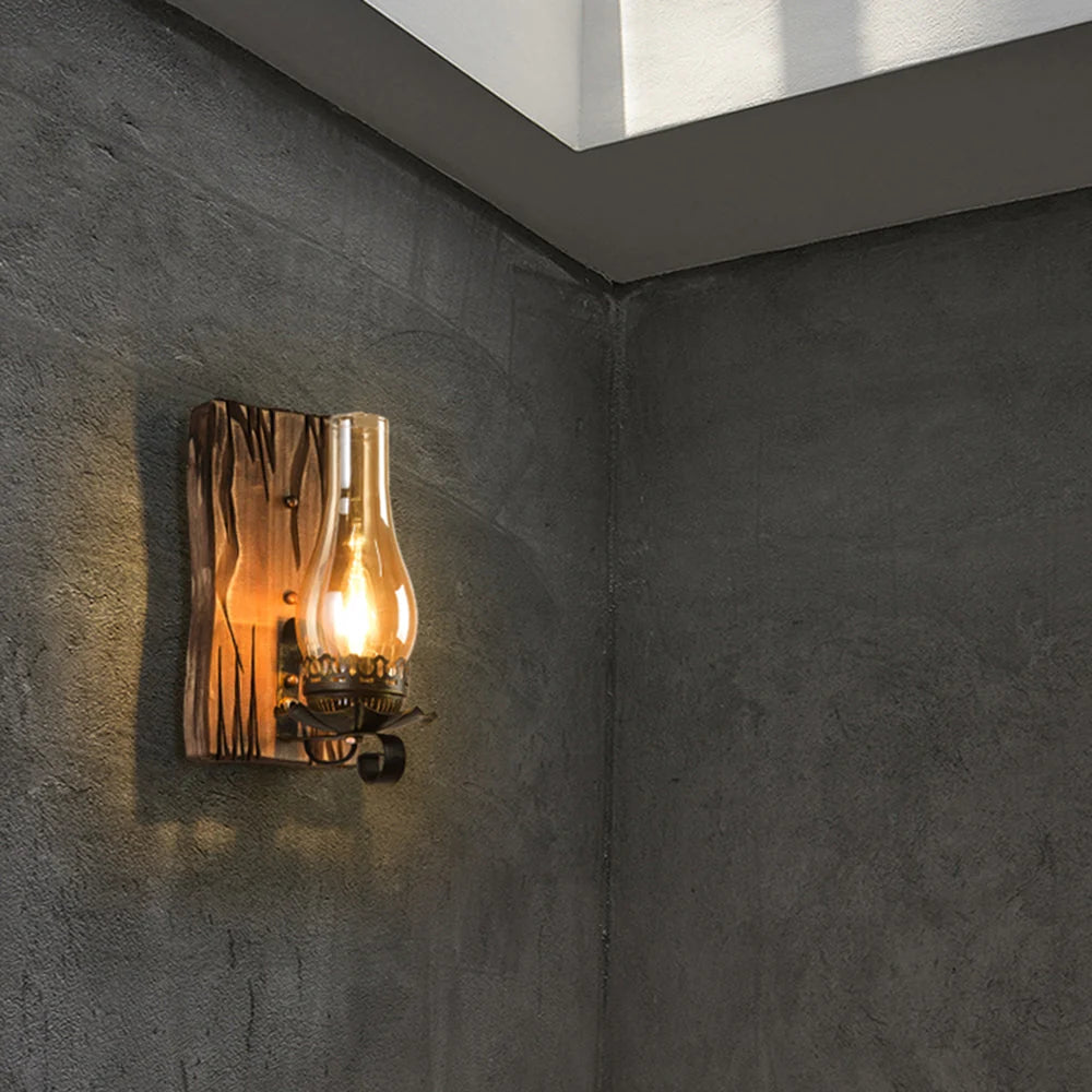 Wall Lamp | Vintage Candle Pine Wood & Metal