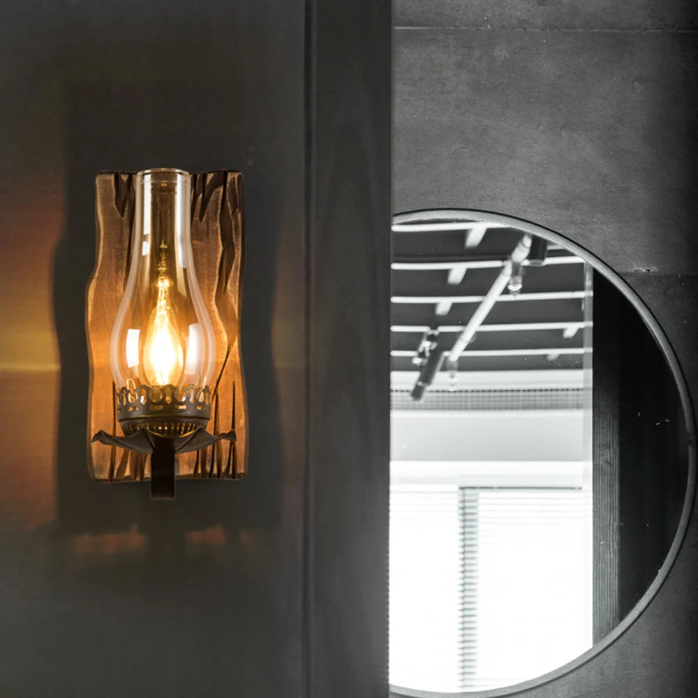 Wall Lamp | Vintage Candle Pine Wood & Metal