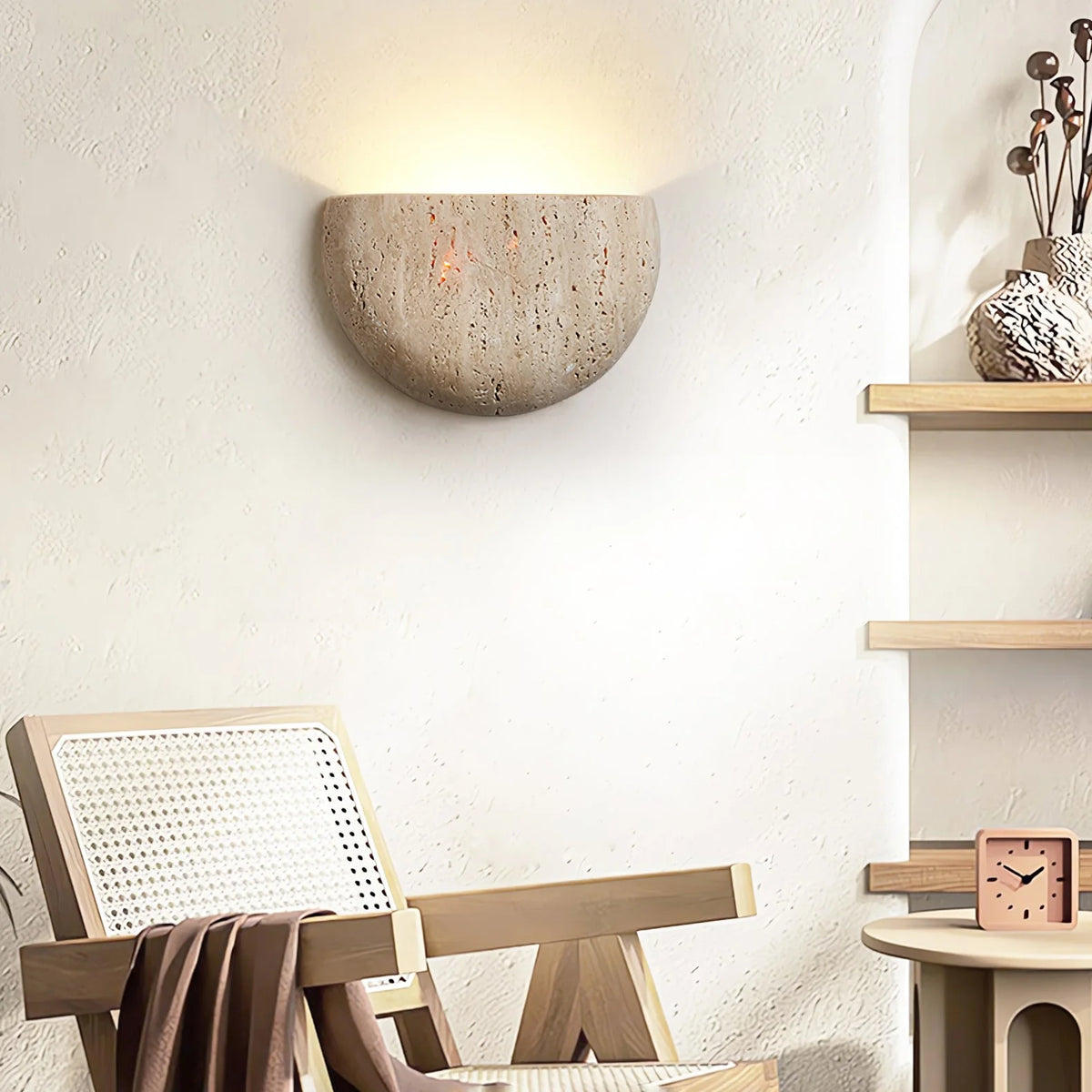 Wall Lamp | Yellow Travertine Arc Bowl | Hardwired