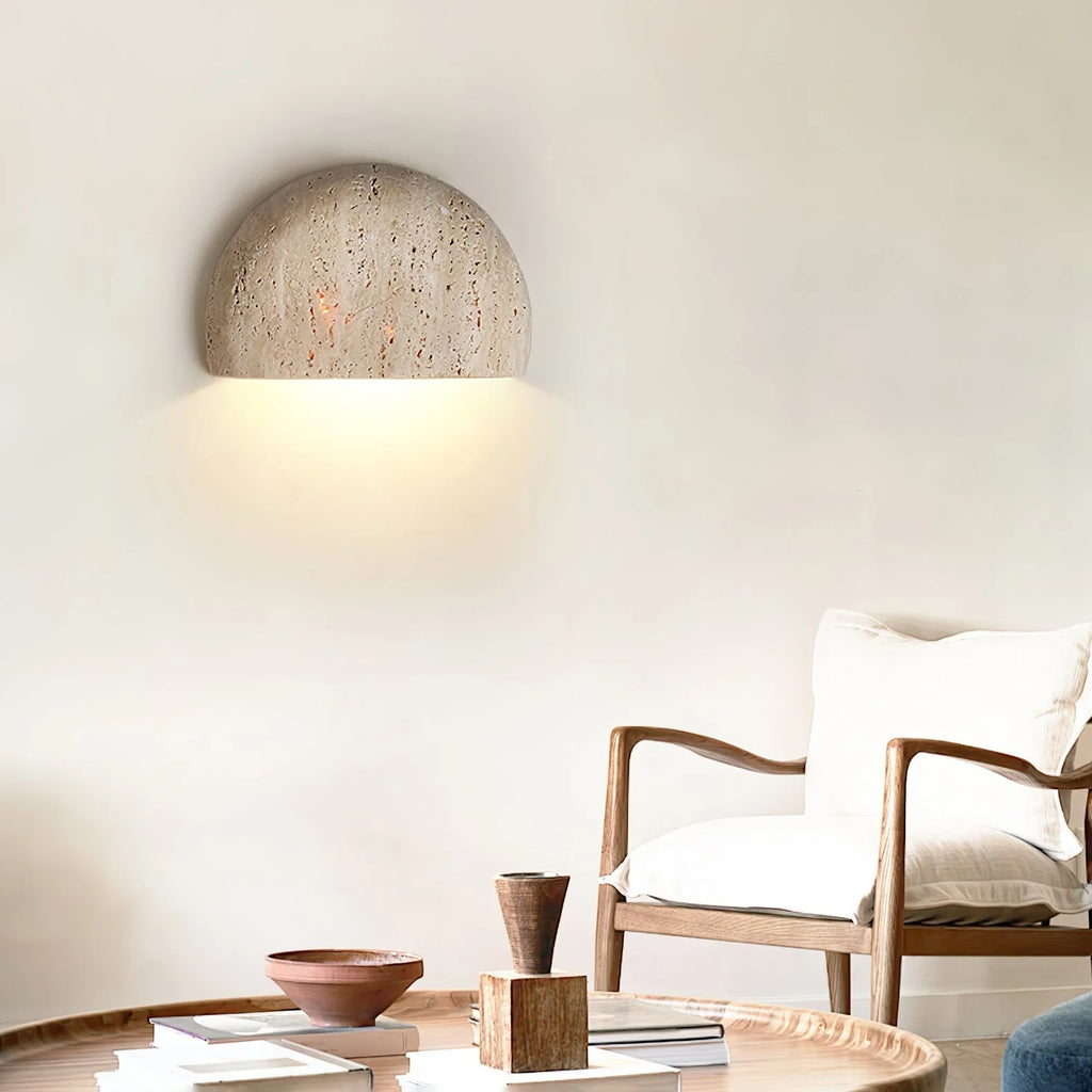 Wall Lamp | Yellow Travertine Arc Bowl | Hardwired